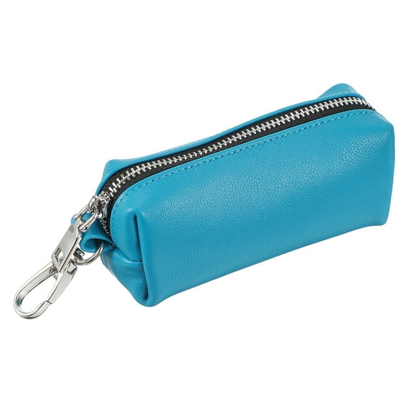 Uxcell Leather Coin Purse,1.8x 5.3 Inch Leather Car Key Holder Bag Hand-held Change Purse Keychain Pouch Small Coin Pouch with Zipper Key Ring for Women and Men, Blue