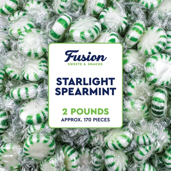 Starlight Spearmint Candy - 2 Pound Bulk (Approx 170 Pieces) Individually Wrapped Mints - Refreshing Green & White Spearmint Hard Candy Discs - Christmas Candy Spearmints