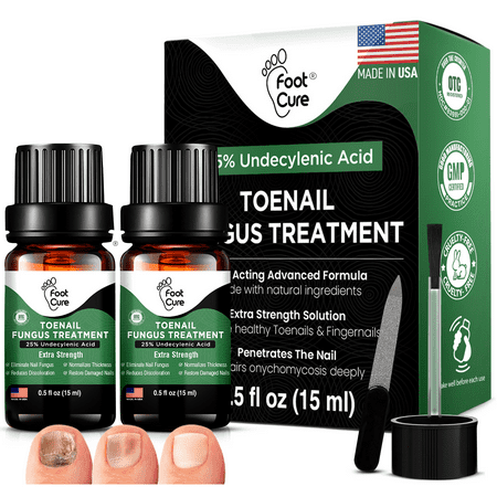 Foot Cure Toenail Fungus Treatment Extra Strength, 25% Undecylenic Acid Nail Repair Treatment for Ingrown Nails and Yellow Toenails - 2Pack