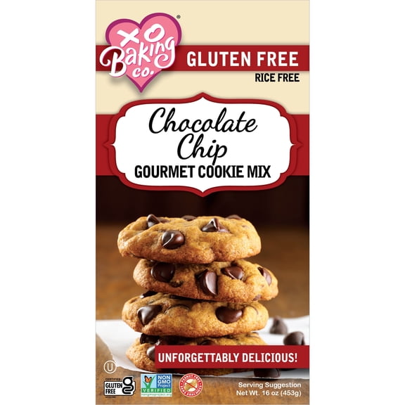 XO Baking Co. Gluten Free Chocolate Chip Gourmet Cookie Mix; Non-GMO; Kosher; Rice Free; Dairy Free; Peanut Free; No Preservatives; No Artificial Flavors or Colors, 16oz