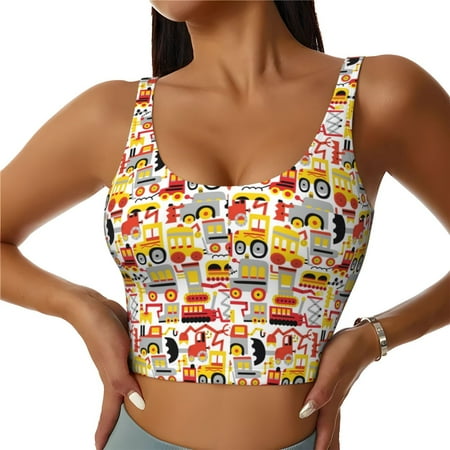 Xecao Excavator (2) for Sports Bra with Removable Pads  Crop Tank Top Design  Women s Longline Sports Bra - Non-Wired - Small