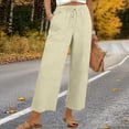 thumbnail image 2 of Outfmvch cotton gauze pants for women Gaucho Pant Cotton Linen Palazzo Pants Pull On Pants Straight-legs Beach Long Pants Paper Bag Pants Beach Vacations Women's Culottes Lace Side Beige L, 2 of 8