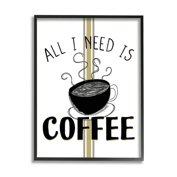 Stupell Industries Coffee Phrase with Bistro Stripe Food & Beverage Painting Black Framed Art Print Wall Art, 11 x 14