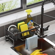 1pc Sink Caddy, Sponge Drain Rack With Dishcloth Holder, Stainless Steel Sink Storage Rack For Sponge Dish Soap Dishcloth Brushes Rags, Kitchen Countertop Organizer, Kitchen Accessories