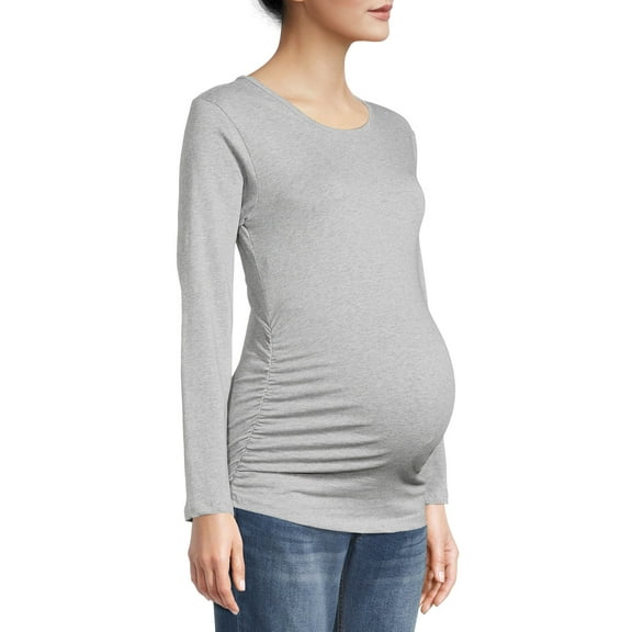 Oh! Mamma Maternity Long Sleeve Side Ruched T-Shirt with Scoop Neck (Women's & Women's Plus)