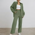 thumbnail image 2 of Fiaer ,Womens Loose Fit Outfits 2 Pieces Trendy Casual Loungewear Sets Button down Long Sleeve Shirts High Waisted Breathable Pants Set with Pockets Army Green M, 2 of 5