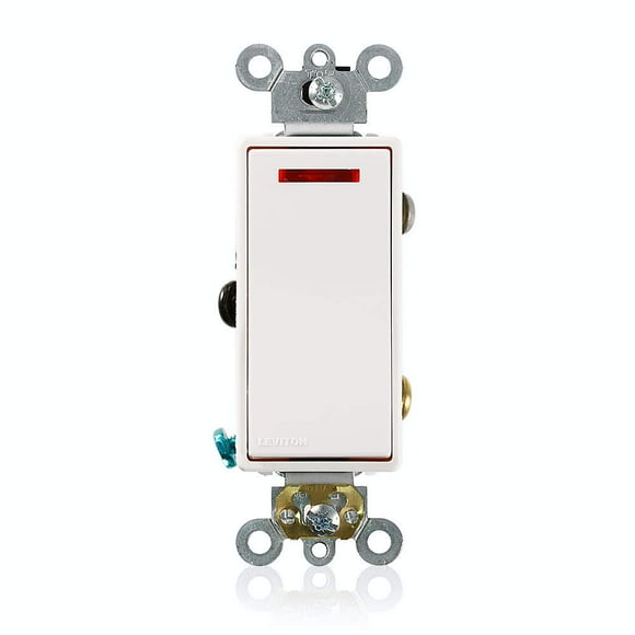 Leviton 5628-2W 20 Amp, 120 Volt, Decora Plus Rocker Pilot Light, Illuminated On, Req. Neutral Single-Pole AC Quiet Switch, Commercial Grade, Self Grounding, White