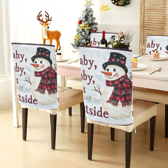 YAZAOO Chair Covers Set Home Kitchen Snowman with The Words Party Decor Seat Back Cover Protector