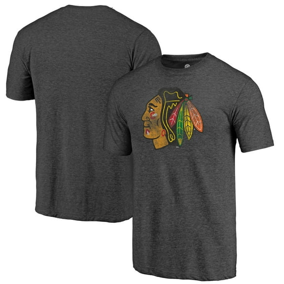Men's Charcoal Chicago Blackhawks Distressed Tri-Blend T-Shirt