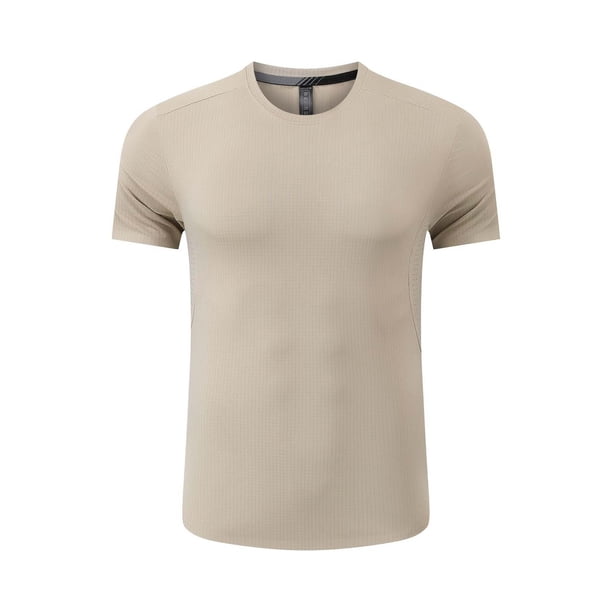 Tops para hombre, blusas y camisas de cuello redondo y manga corta para hombre, camiseta de manga corta de goma sin costuras de secado rápido de color liso de seda de hielo para hombre, camiseta de ve