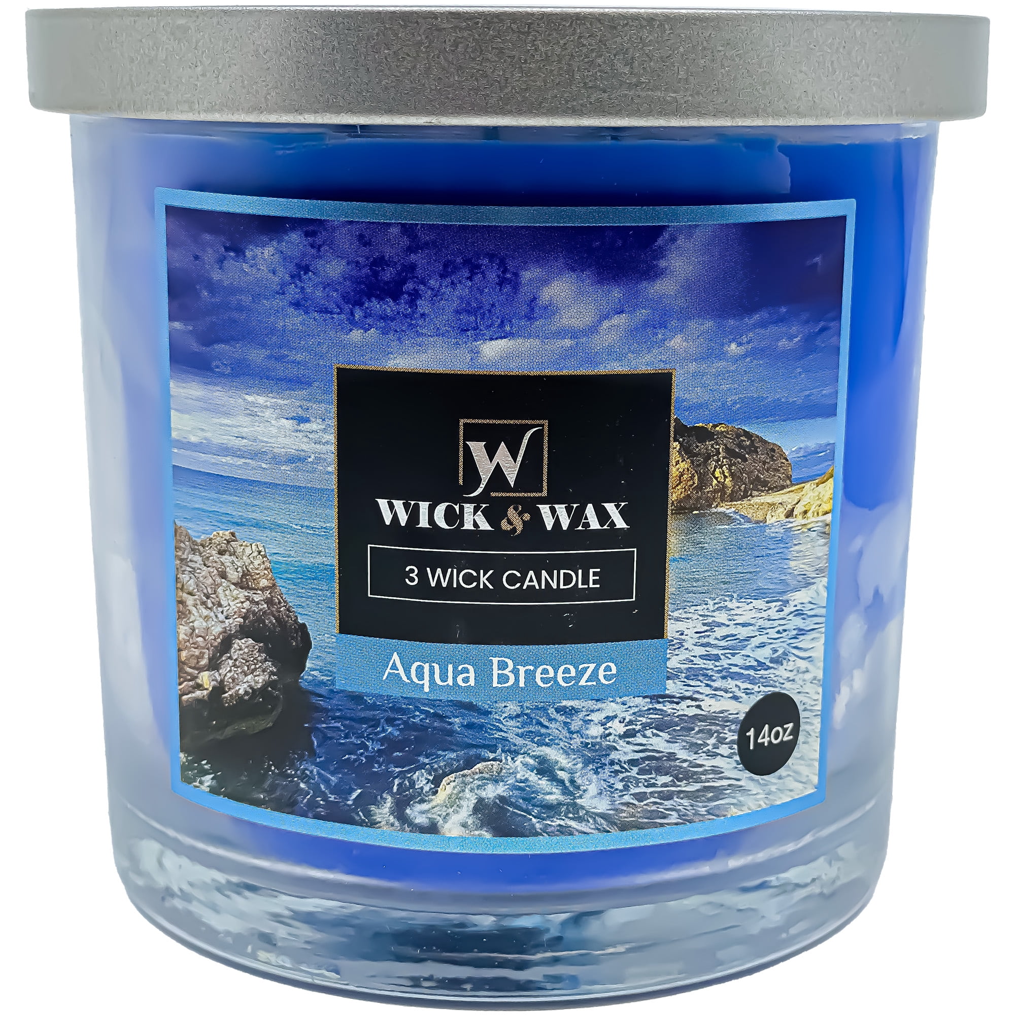 VeZee's 3 Wick 14 oz Aqua Breeze Scented Jar Candles by Wick & Wax, Lift your spirits with the refreshing, pleasant fragrance:2 Jars