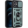 thumbnail image 2 of Sturdy Case for Apple iPhone 12 Mini (Not 12) with Slide Camera Window, Heavy Duty Military Grade Protection Phone Cover Built-in 360°Rotate Ring Stand for Apple iPhone 12 Mini SJ Green, 2 of 14
