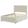 thumbnail image 5 of Harper & Bright Designs Full Size Platform Bed with Trundle and 3 Storage Drawers, Linen Upholstered Ful Bed Frame with Headboard for Boys Girls Adults, Beige, 5 of 12