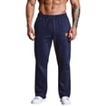 thumbnail image 5 of Mens Fleece Wide Leg Sweatpants - Open Bottom, Pockets, Loose Fit for Workout, Running & Casual Occasions Navy L, 5 of 5