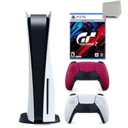 Sony Playstation 5 Disc Version (PS5 Disc) with Extra Red Controller and Gran Turismo 7 Launch Edition Bundle with Cleaning Cloth