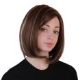 thumbnail image 2 of Peluca completa de pelo sintético Bob corto para mujer, marrón oscuro resistente al calor con reflejos grises para fiesta de cosplay, uso diario, 2 of 8