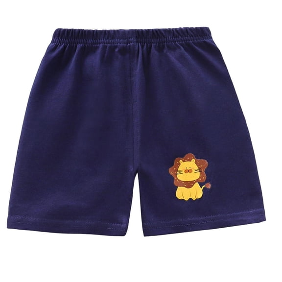 Boys Cotton Shorts with Elastic Waist, Lion Print Navy Blue Kids & Little Boy Playwear Everyday Casual,Size 2-3T