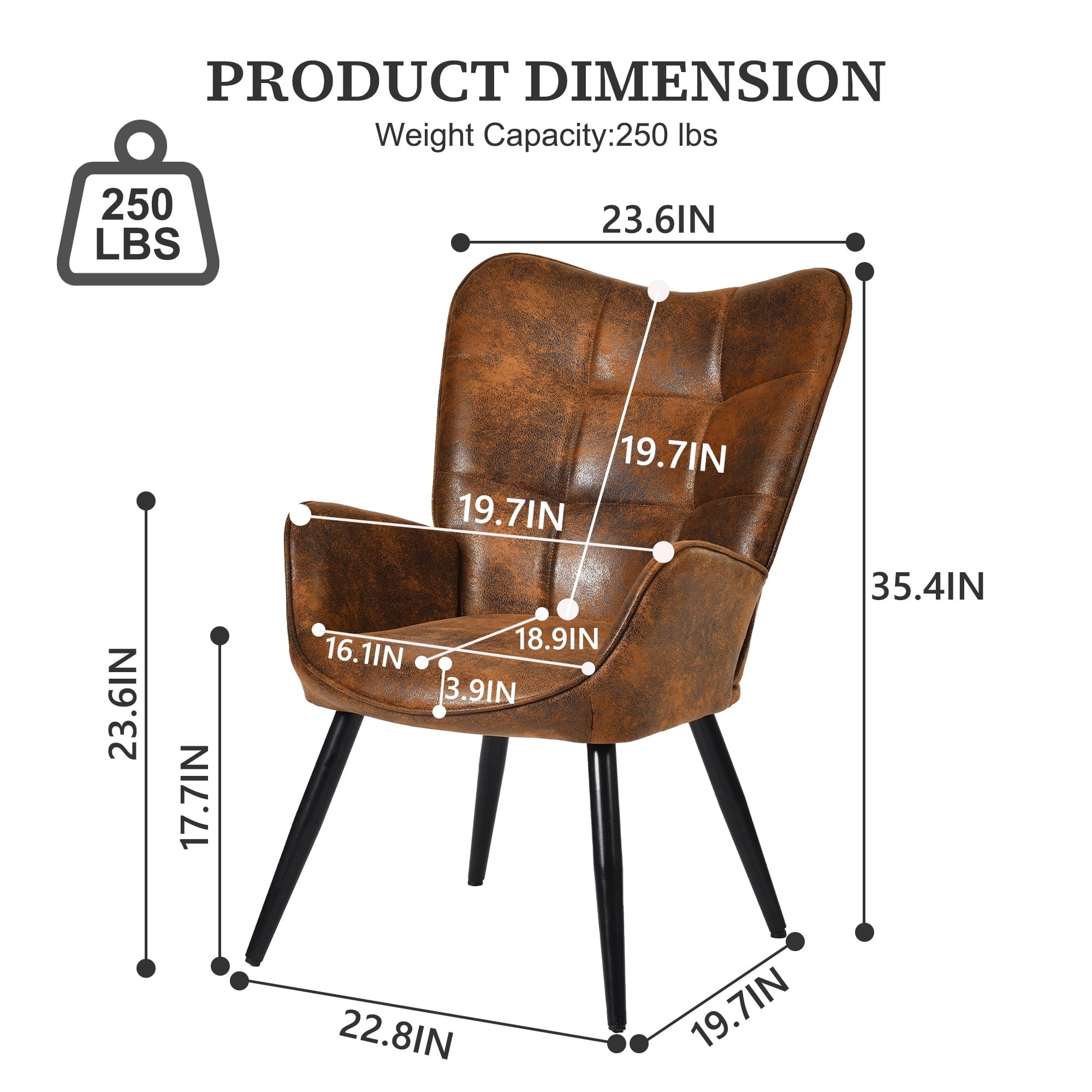 Homy Casa Accent Chair with Arms, Mid Century Lounge Chair for Living Room, Brown Faux Suede