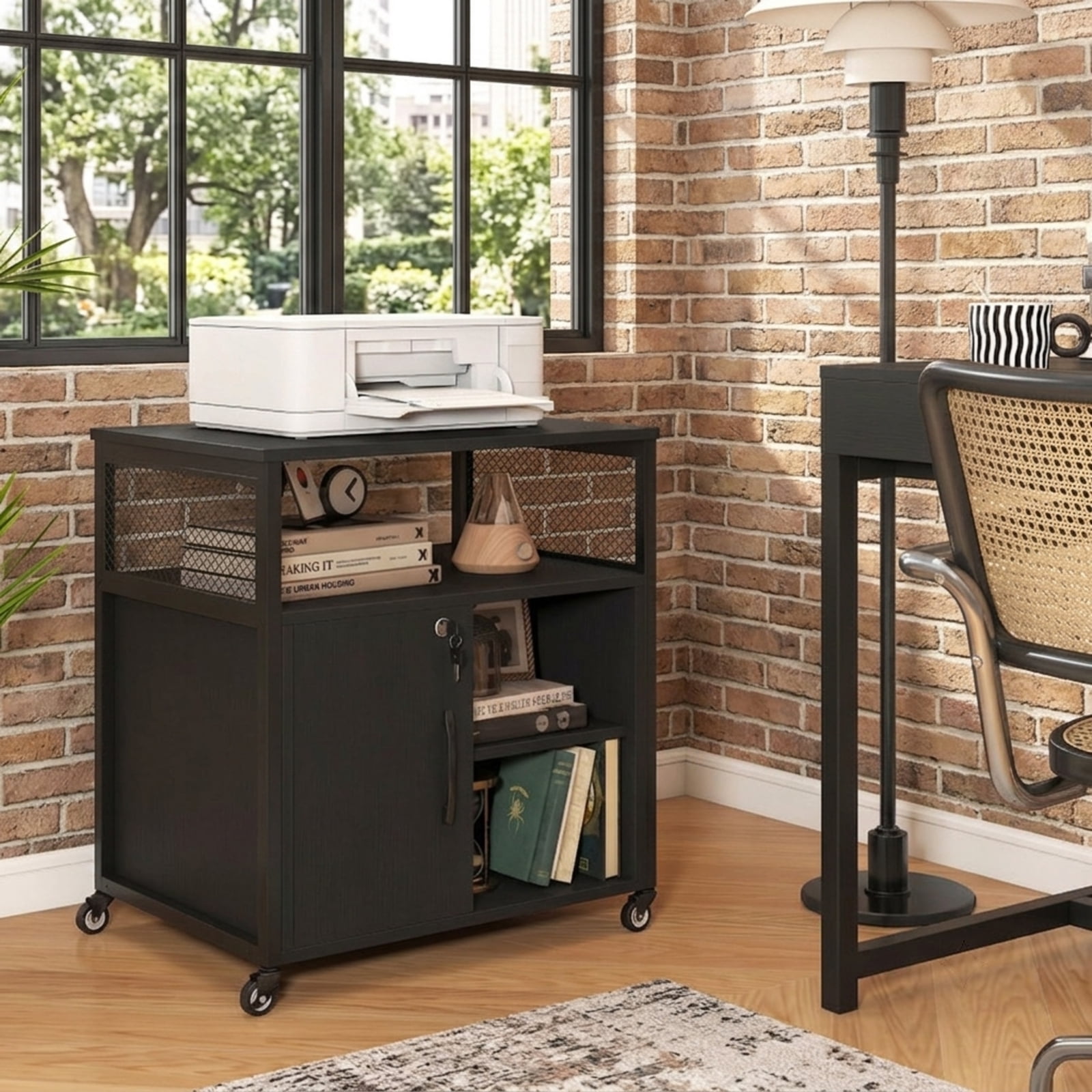 Furnibear Mobile File Cabinet on Wheels with Charging Station USB Ports and Lockable Office Storage Cabinet for Home Office and Bedroom, Brown