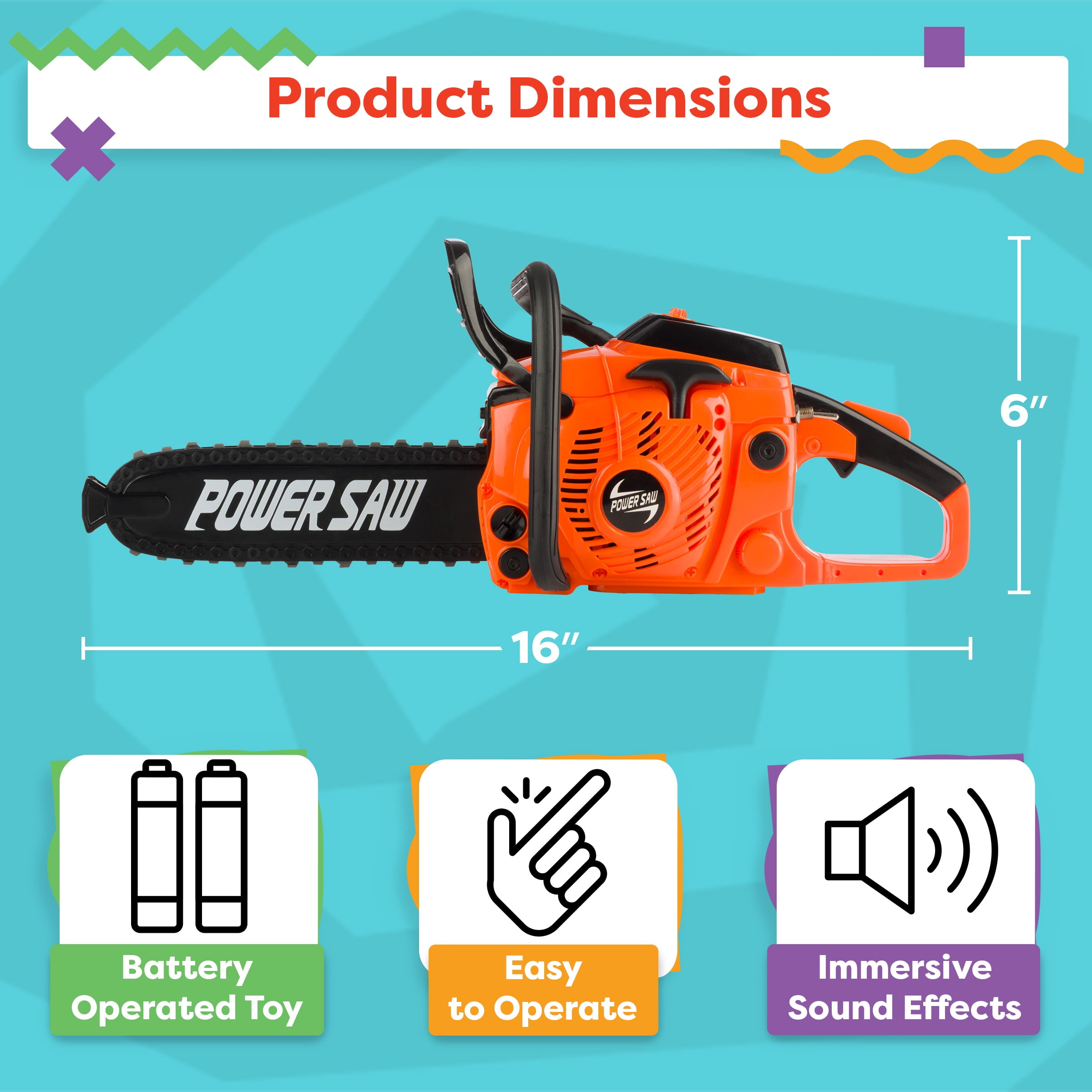 Hey! Play! Battery-Powered Toy Chainsaw with Pull Cord and Realistic Sounds – Pretend Play Toy for Kids