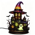 thumbnail image 2 of sruoe Halloween Stained Glass House Table Lamp, Witch Hat LED Light Prop, Halloween Seasonal Desktop Ornament, Halloween Holiday Decor for Tabletop Mantel Shelf, 2 of 6