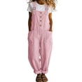 thumbnail image 2 of Bloomae Womens Casual Adjustable Bib Overalls Loose Fit One Piece Classic Cuffed Roll Hem Jumpsuits Vintage Cross Back Romper Pants with Pockets, 2 of 6