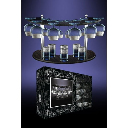 Cheers Cordial Glass - Crystal Goose GX-08-1812/19, Set of 6 Cognac Brandy Glasses, 6 Long Stem Liquor Cordial Glasses, 6 Heavy-Base Vodka Shot Glasses, with Stand, Glassware Set with Platinum-Plated Sputtering, Gift Box