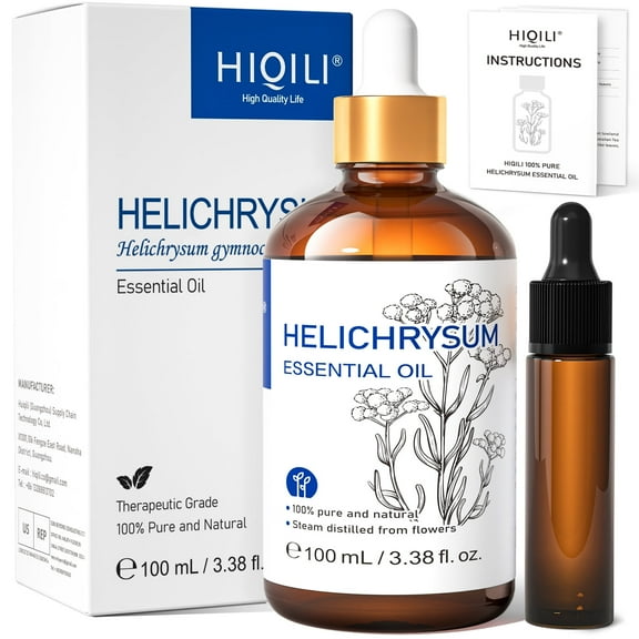 HIQILI Helichrysum Essential Oil, Pure Undiluted for Skin Nourish, Massage, Soothing, Diffuser-100mL