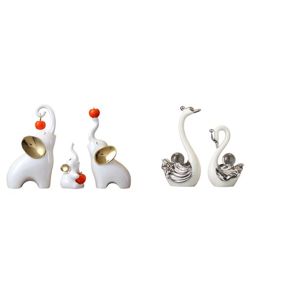 Colección De Figuras De Porcelana Con Forma De Familia De Elefantes Y Cisnes. Estatuas De Animales, Artesanías, Decoración De Escritorio Para Sala De Estar, Dormitorio O Mesa.