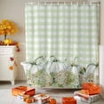 thumbnail image 3 of Shower Curtain 72"W x 96"L Fall Thanksgiving Green Pumpkins Hydrangea Green Plaid Fabric Shower Curtains Set with Hooks Water Repellent Bathroom Curtains Machine Washable Bathroom Accessories, 3 of 6