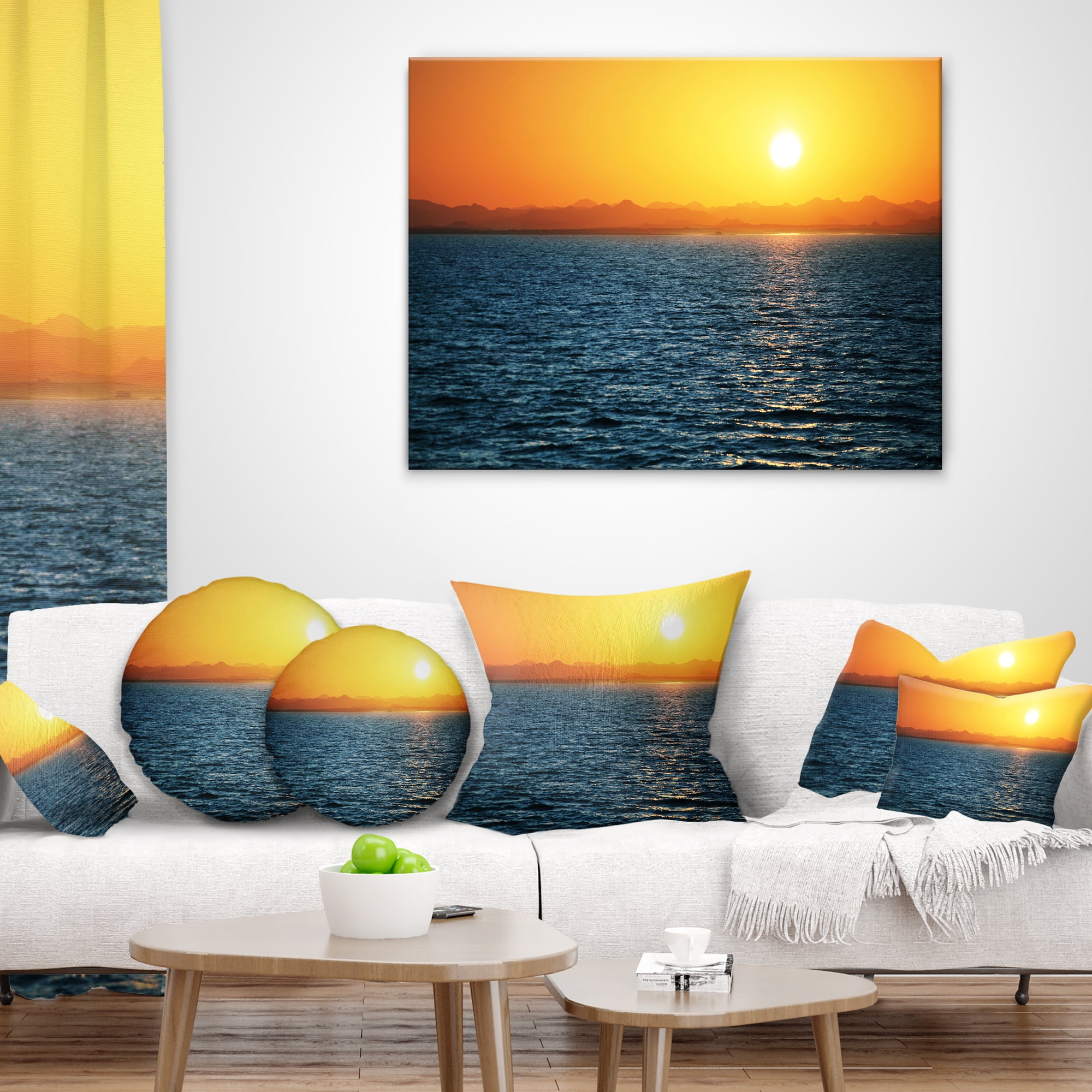 Designart Beautiful River View At Sunset - Seashore Throw Pillow - 12x20