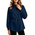 thumbnail image 2 of Bzdzmqm Women Fall Winter Fleece Sweatshirts Long Sleeve Zipper Drawstring Pullover Tops Cozy Warm Basic Solid Cardigan Casual Outfits for Work Travel Daily Wear, Navy S, 2 of 7