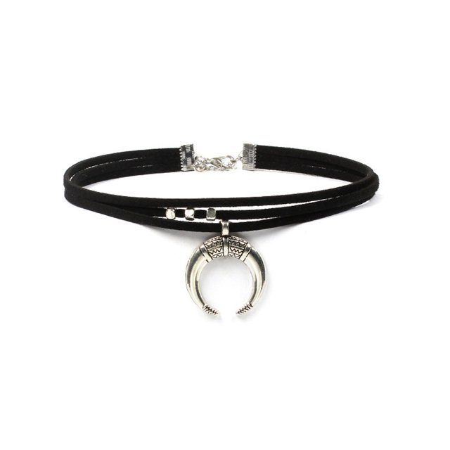 Gargantilla con colgante de media luna y luna negra para mujer, collar hecho a mano de roca Sexy Sincero Hogar