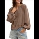 thumbnail image 2 of Sudadera Holgada Informal de Otoño para Mujer, con Cuello en V, Larga y Encaje, Estilo Farol, Estilo Corto Color Café XXL, 2 of 6