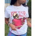 thumbnail image 1 of Halloween T-shirt Summer Short Sleeve Crew Neck T-Shirt, Skull and Heart Pattern, Casual Women's Clothing, 1 of 6
