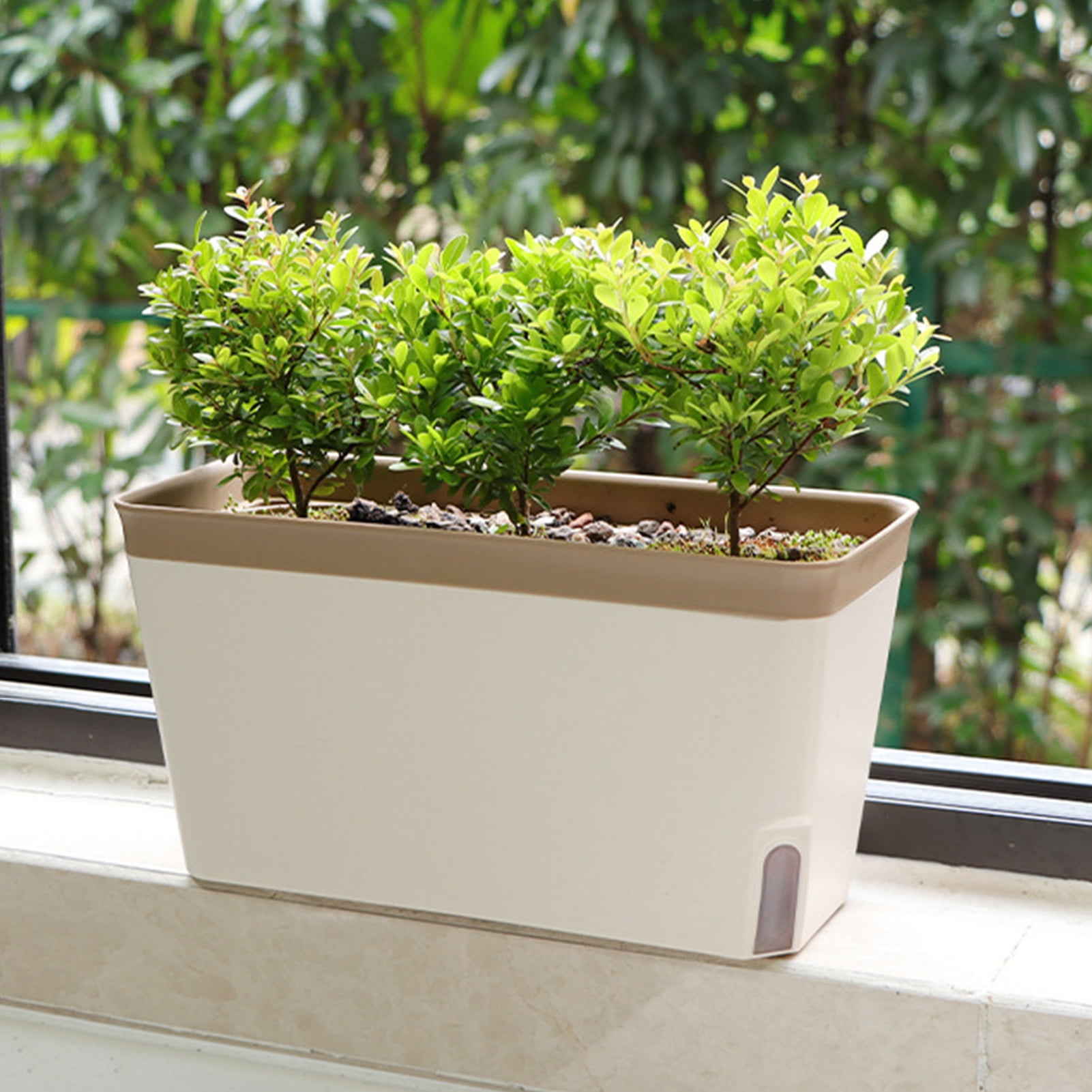 AYYUFE Self Watering Plant Pot Rectangle Modern Double Layer Indoor Windowsill Desktop Flower Herb Succulent Planter Box Gardening Supplies
