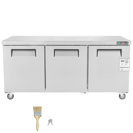 KFFKFF 72" Professional Fridge for Sandwich & Salad Preparation, 20 Cu. Ft Stainless Steel Chilled Food Preparation Area with Triple Doors, No-Frost Refrigerator with Security Lock for Eatery