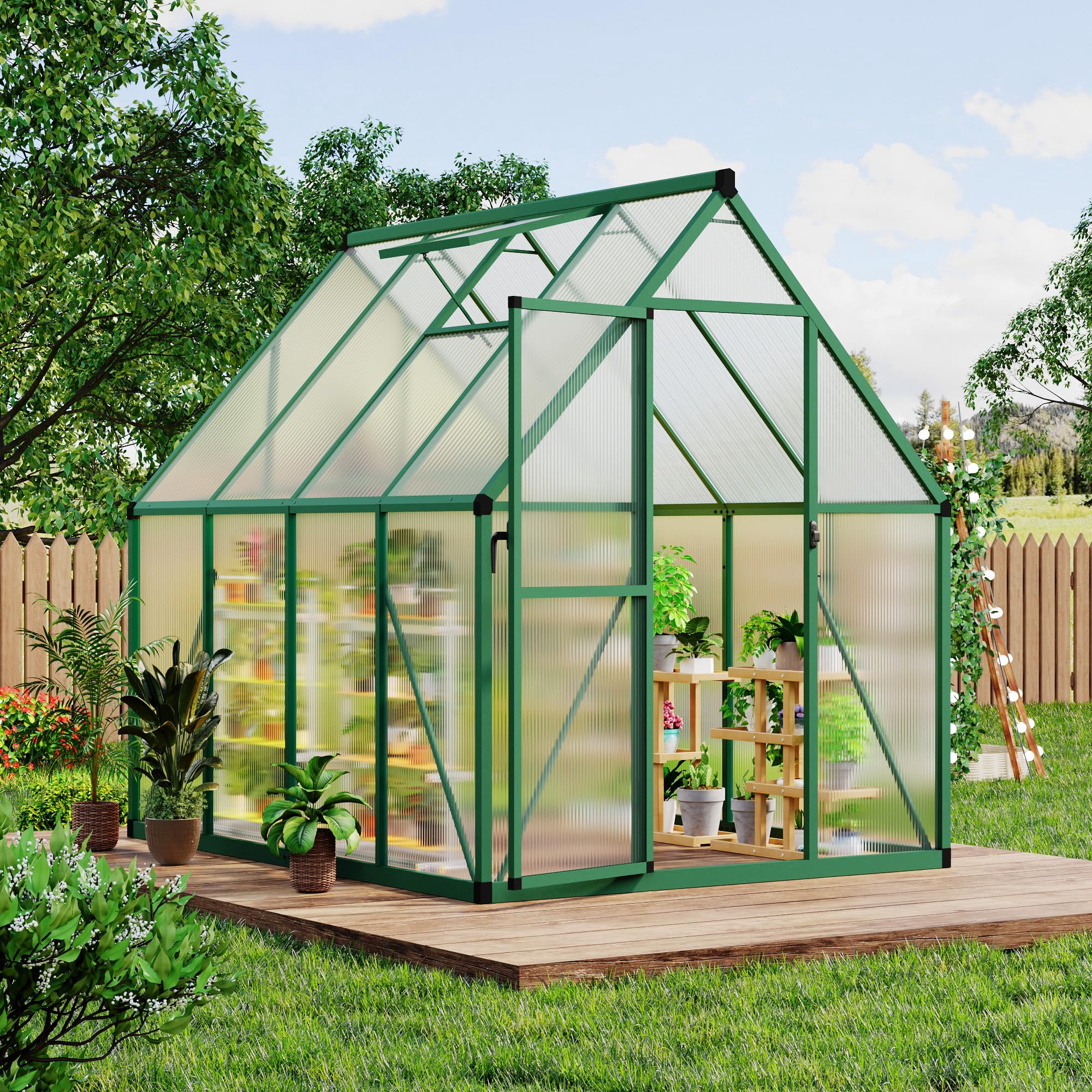 Polycarbonate Walk-In Greenhouse 6x7 FT – Heavy Duty Outdoor Greenhouse with Reinforced Aluminum Frame, Lockable Door & Adjustable Roof Vent, UV-Resistant Panels for Backyard, Lawn & Garden