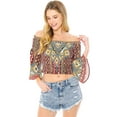 thumbnail image 2 of Flying Tomato Women's Smocked Off Shoulder Festival Desert Crop Top (L, Red), 2 of 4