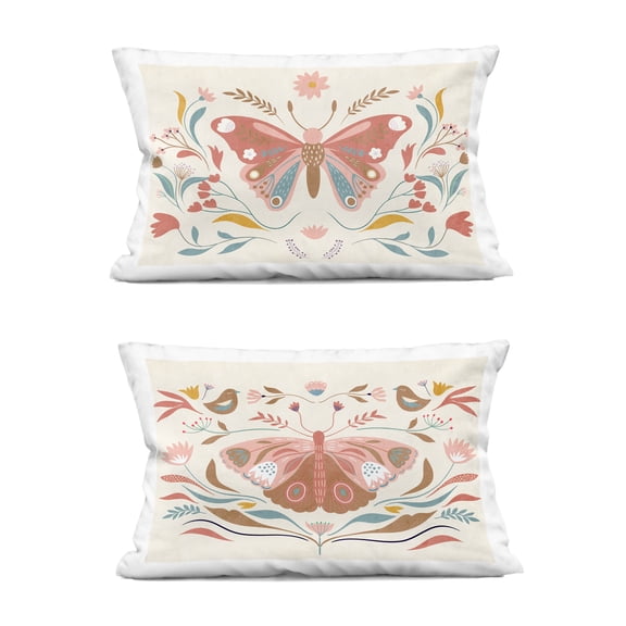 Stupell Industries Folk Butterflies & Florals 14" x 20" Insects Floral Print Polyester Decorative Pillow Set, Zip Closure 2 Count