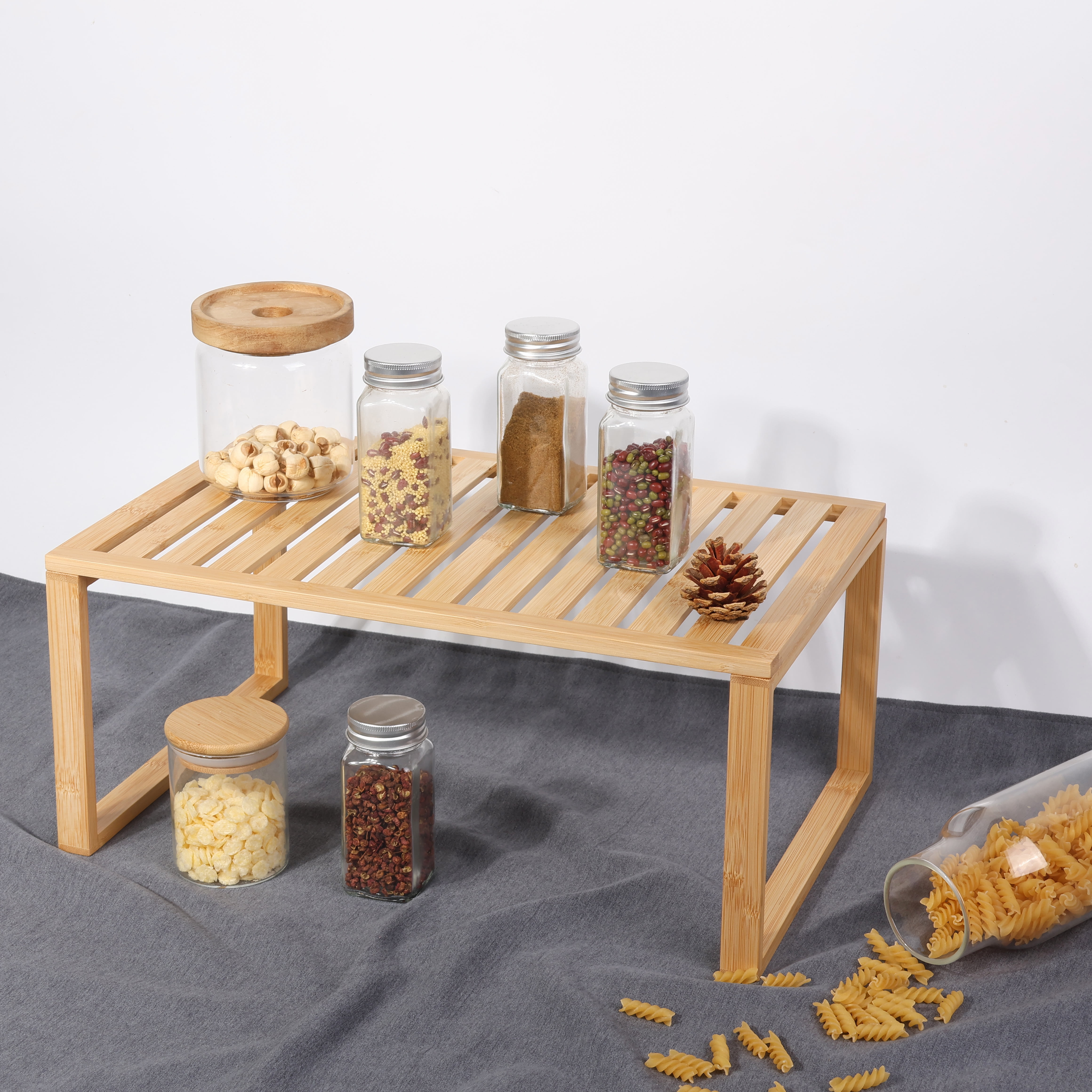 Better Homes & Gardens Bamboo Stackable Shelf, Natural Bamboo Color, Easy Assemble, 16 x 10 x 1.18in