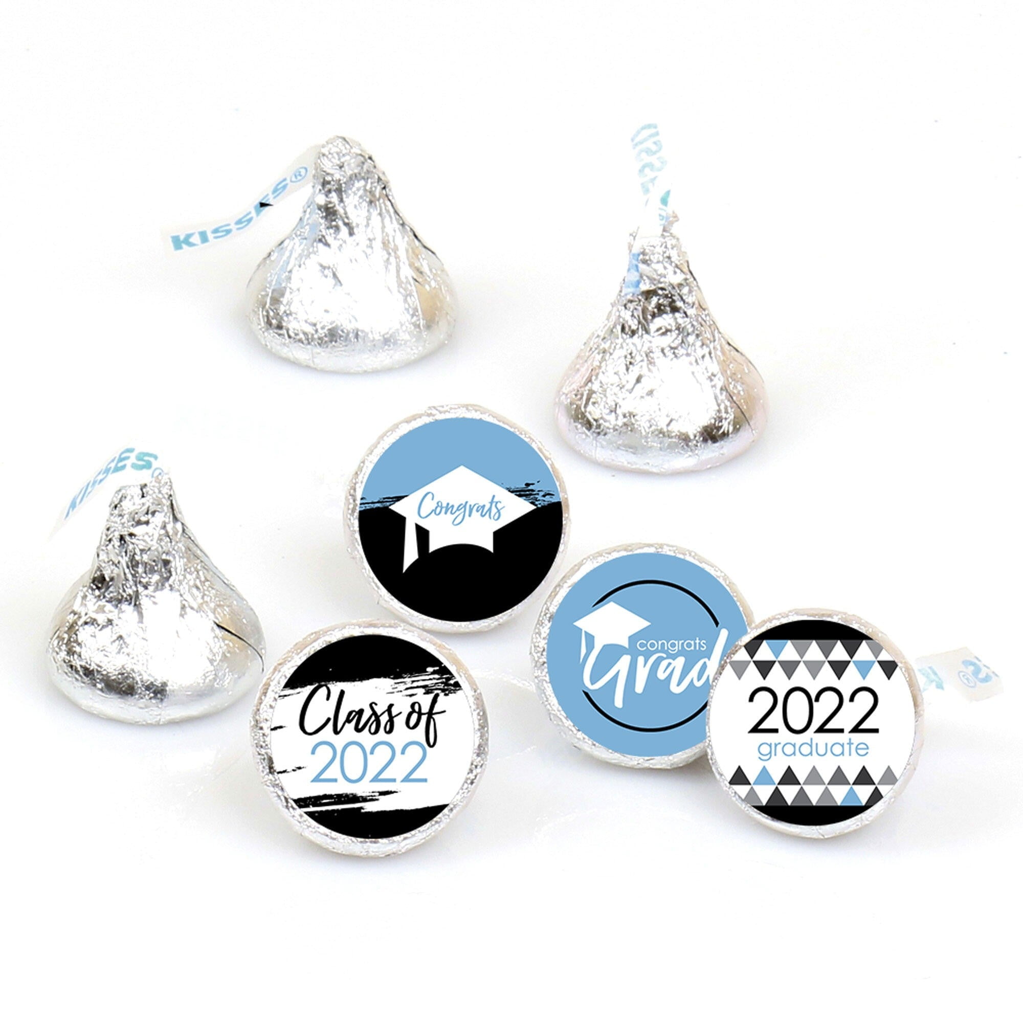 Big Dot of Happiness Blue Grad - Best is Yet to Come - 2022 Graduation Party Candy Sticker Favors - Labels Fit Hershey's Kisses 108 Ct
