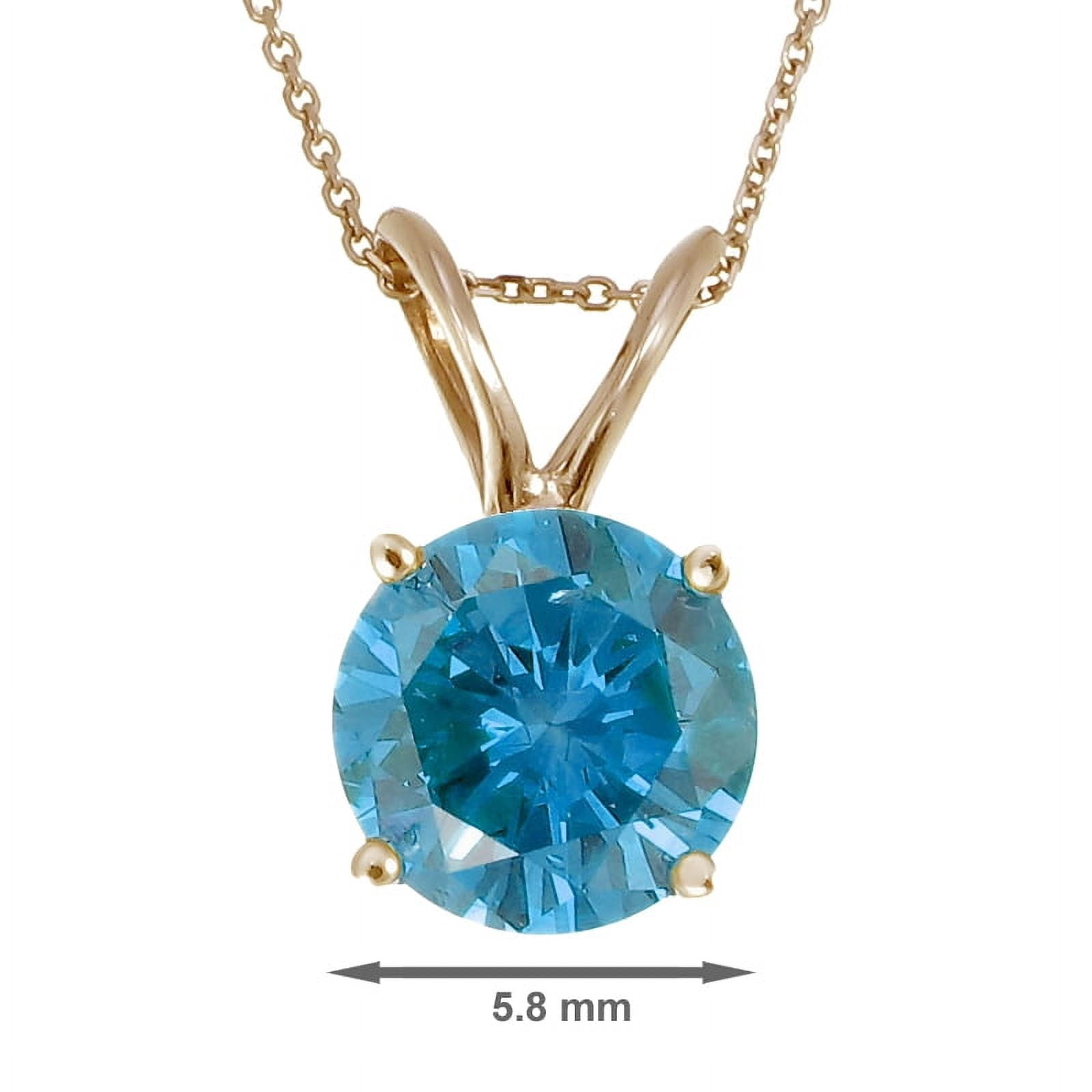 Vir Jewels 1 CTTW Blue Diamond Solitaire Pendant Necklace for Women in 14K Yellow Gold Round