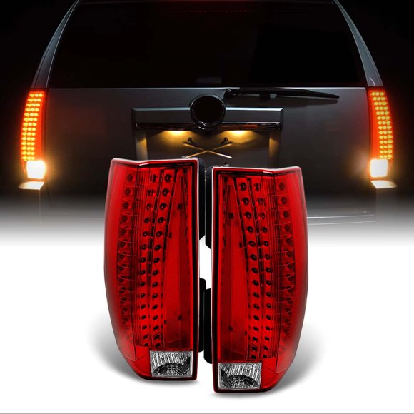 AKKON - For Cadillac Escalade Red Clear LED Tail Lights Brake Lamps Replacement Assembly Left + Right Pair Set