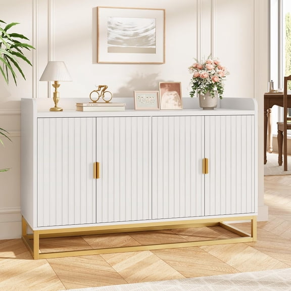 Sunvasagoo 47.2" Fluted Sideboard Buffet Cabinet with 4 Doors Storage, Engineered Wood