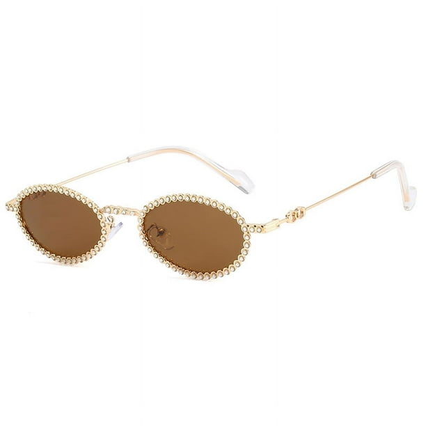 Gafas de sol con montura ovalada de diamante para chica, gafas de sol de alta calidad a prueba de sol, foto femenina, gafas de sol retro con forma cóncava con incrustaciones de diamantes