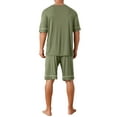 thumbnail image 3 of INSPIRE CHIC Men's Summer Short Sleeves Crew Neck with Pockets Nightwear Pajama Set XL Olive Green, 3 of 5