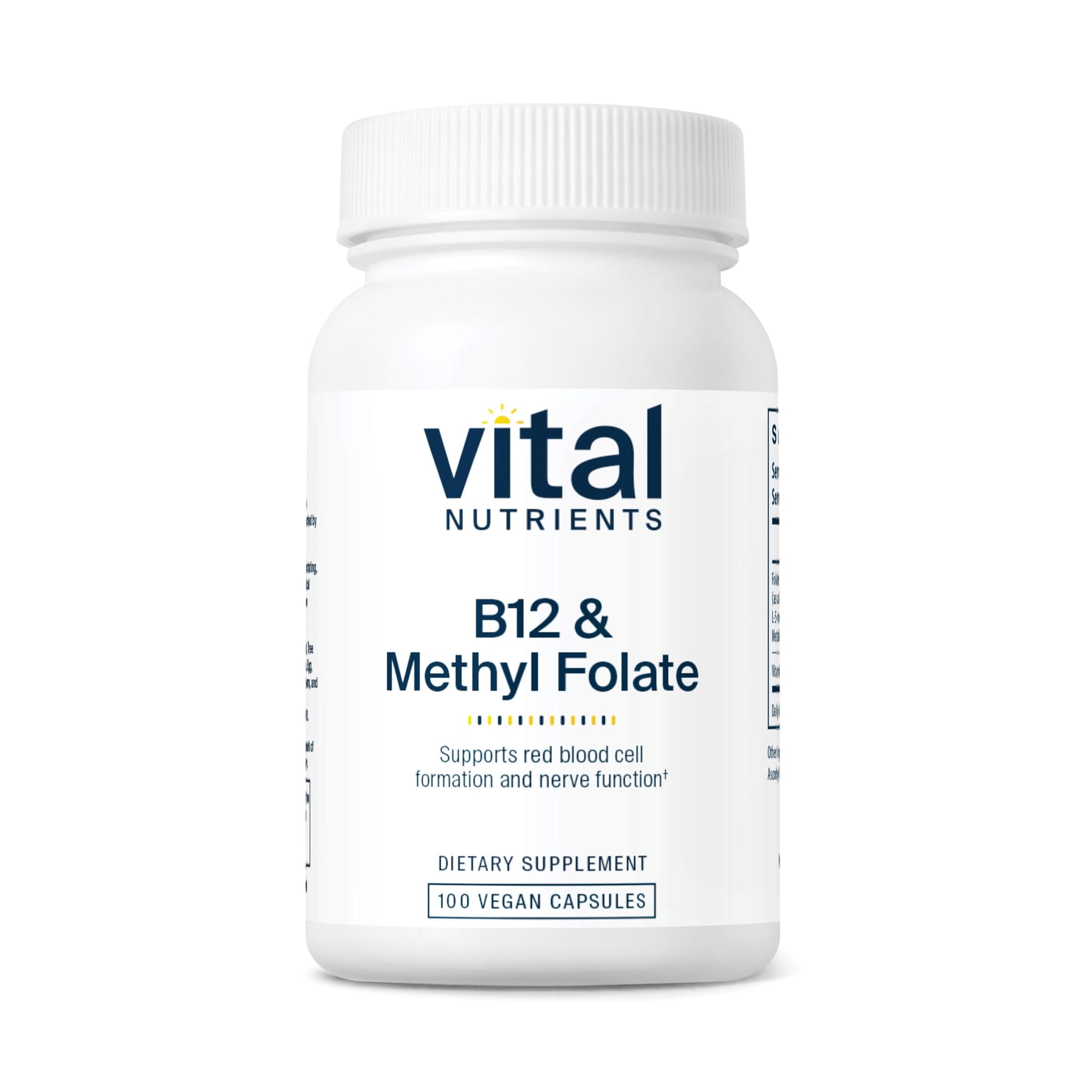 Vital Nutrients Vitamin B12 & Methyl Folate | Vegan Methylated Folate & B12 Supplement | 5-MTHF plus B12 Supports Nervous System & Metabolism | Gluten, Dairy, Soy Free | 100 Capsules