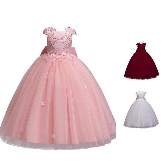 SUXIAN Toddler Dress Elegant Sleeveless Puffy Mesh Model Catwalk Party Spring Summer Girls Dresses Pink 4-5 Years