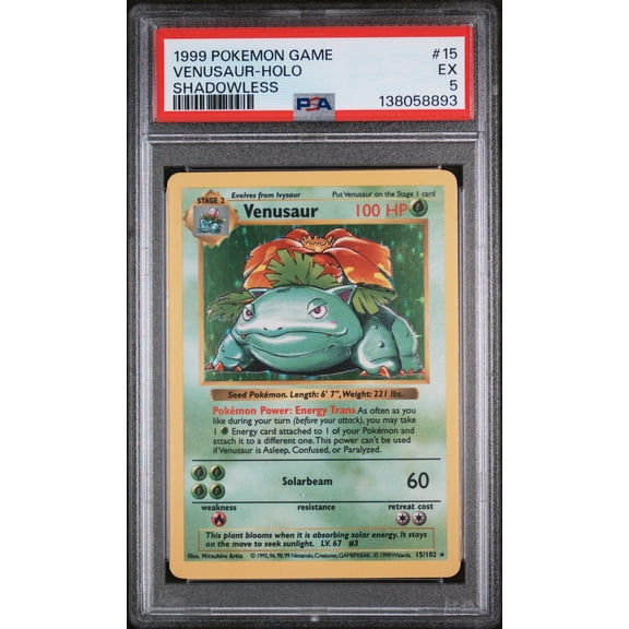1999 Pokemon Base Set Shadowless Holo Venusaur #15 PSA 5